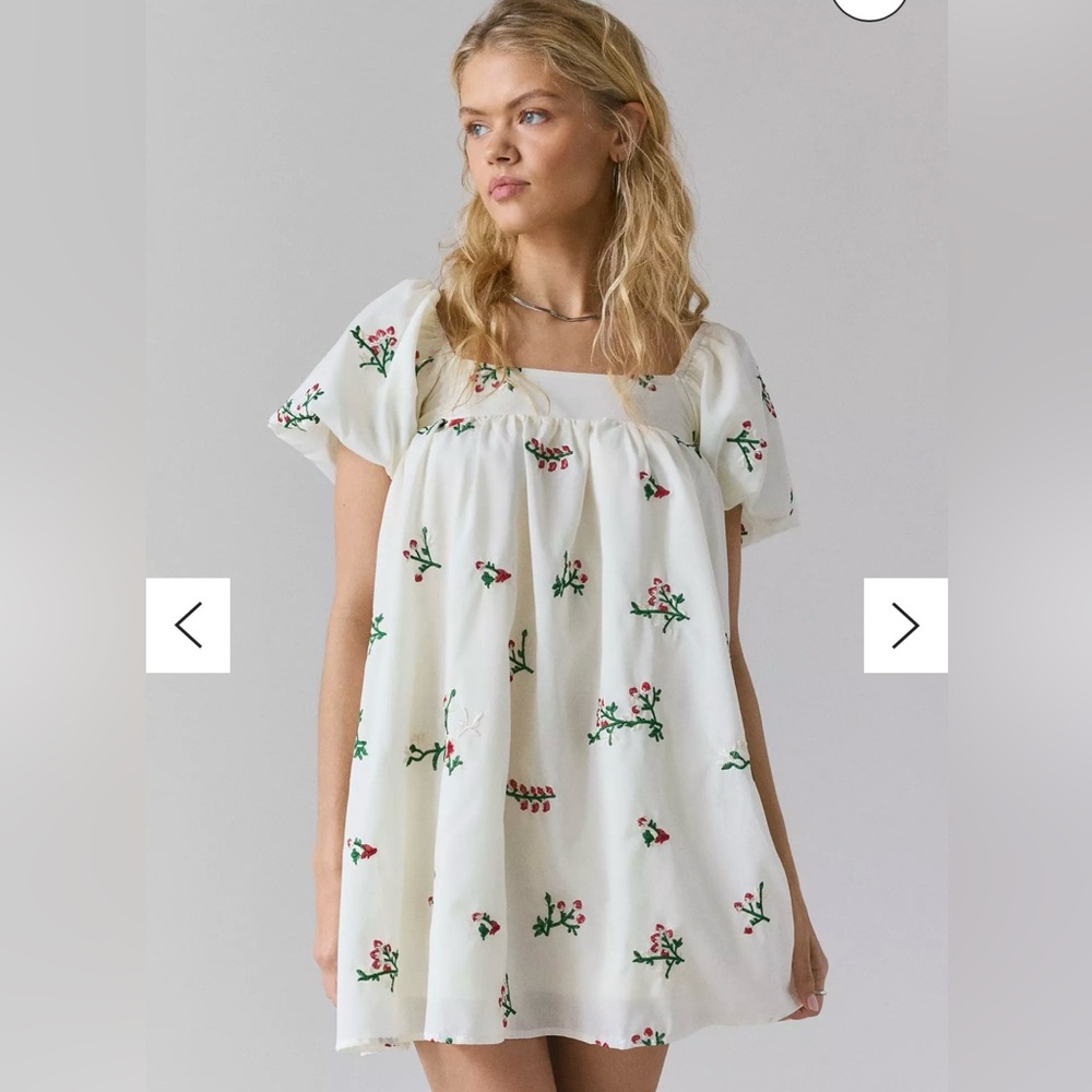 Daisy Street Embroidered Floral Puff Sleeve Babydoll Mini Dress size S - Picture 2 of 10